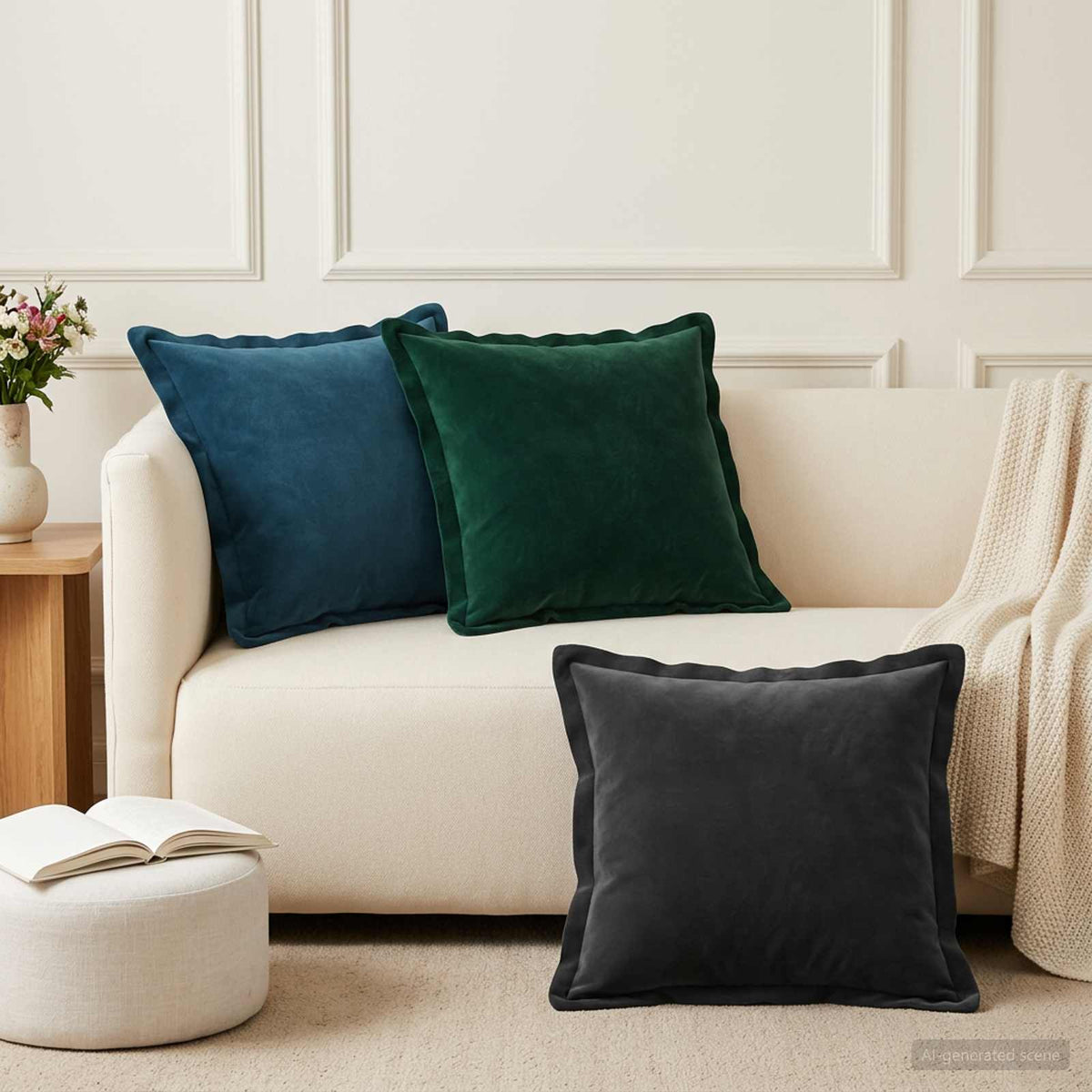 Cushion Cover 6 pcs HOUTEN Black 50 x 50 cm Velvet