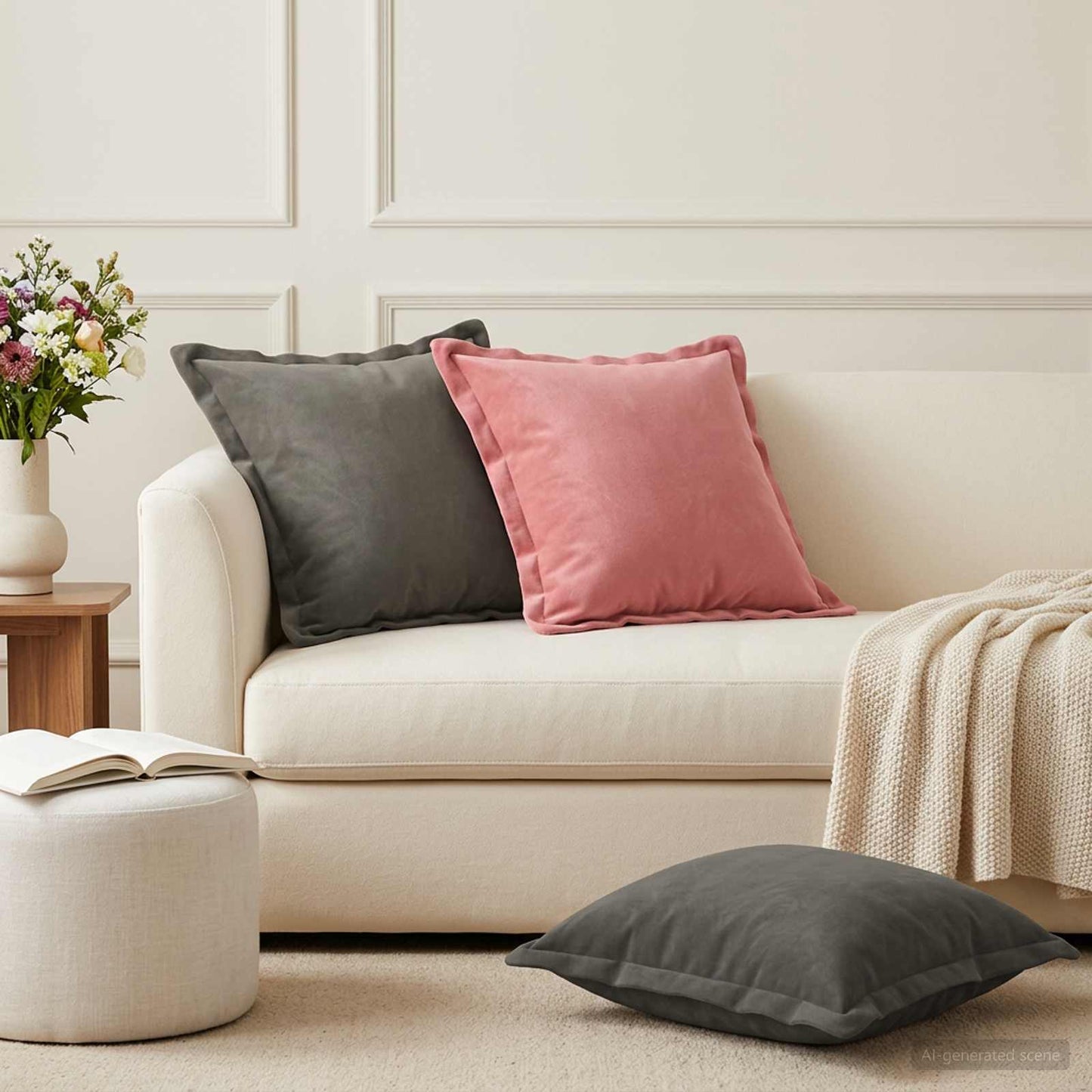 Cushion with Pillow HOUTEN 12 pcs Dark Grey Velvet