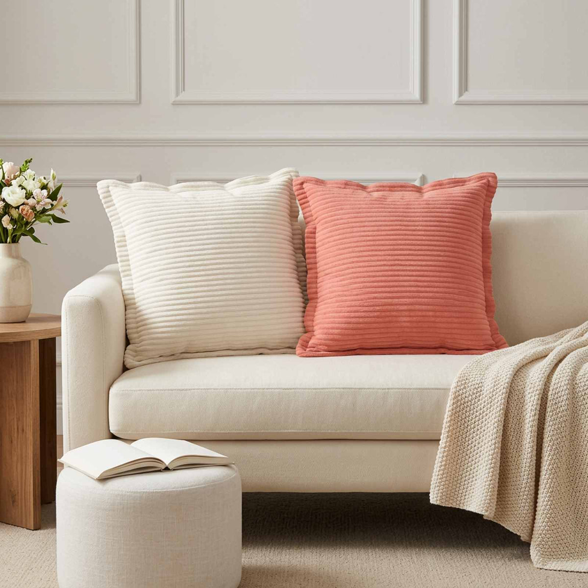 Cushion Cover 2 pcs HOUTEN Cream 45 x 45 cm Corduroy