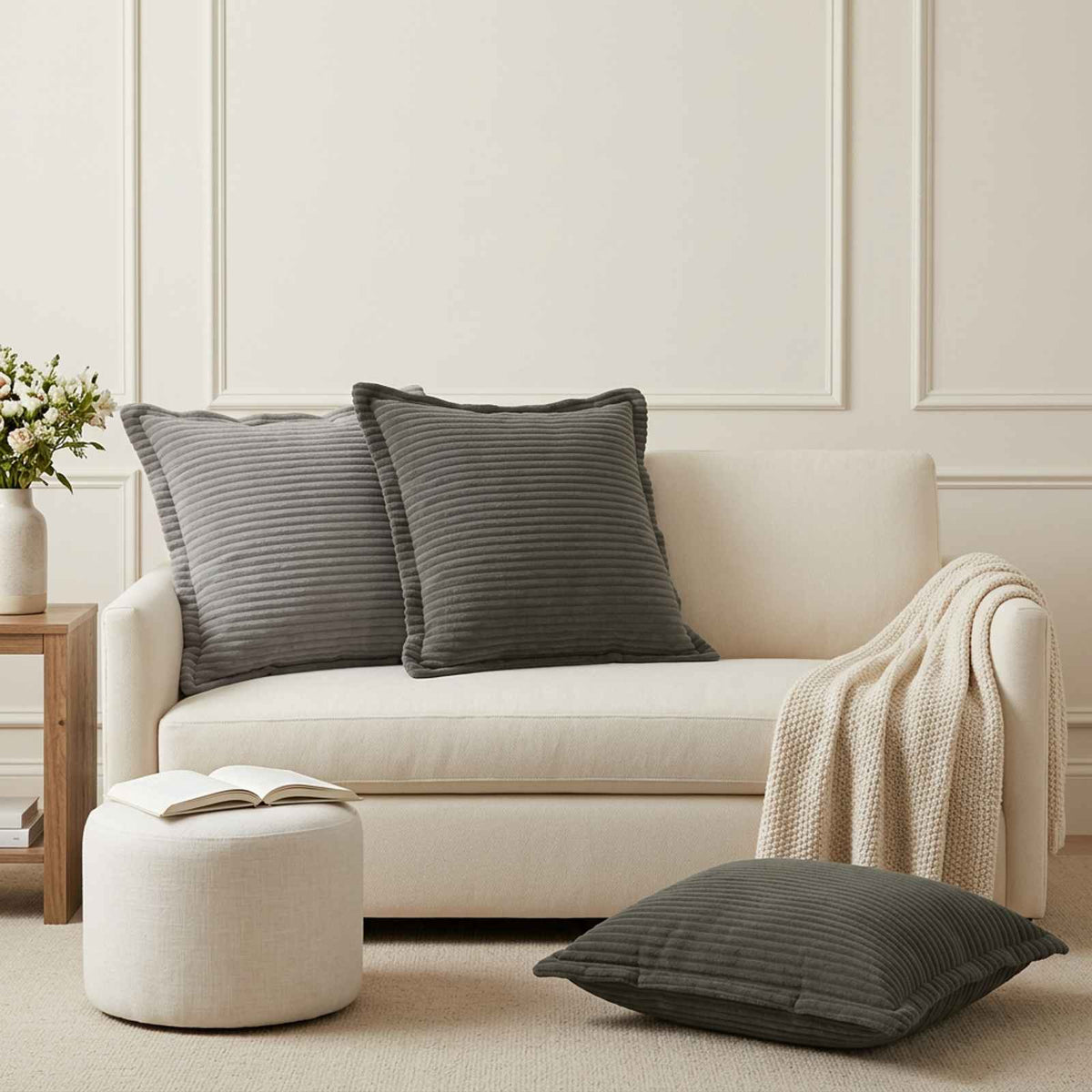 Cushion Cover 2 pcs HOUTEN Dark Grey 50 x 50 cm Corduroy