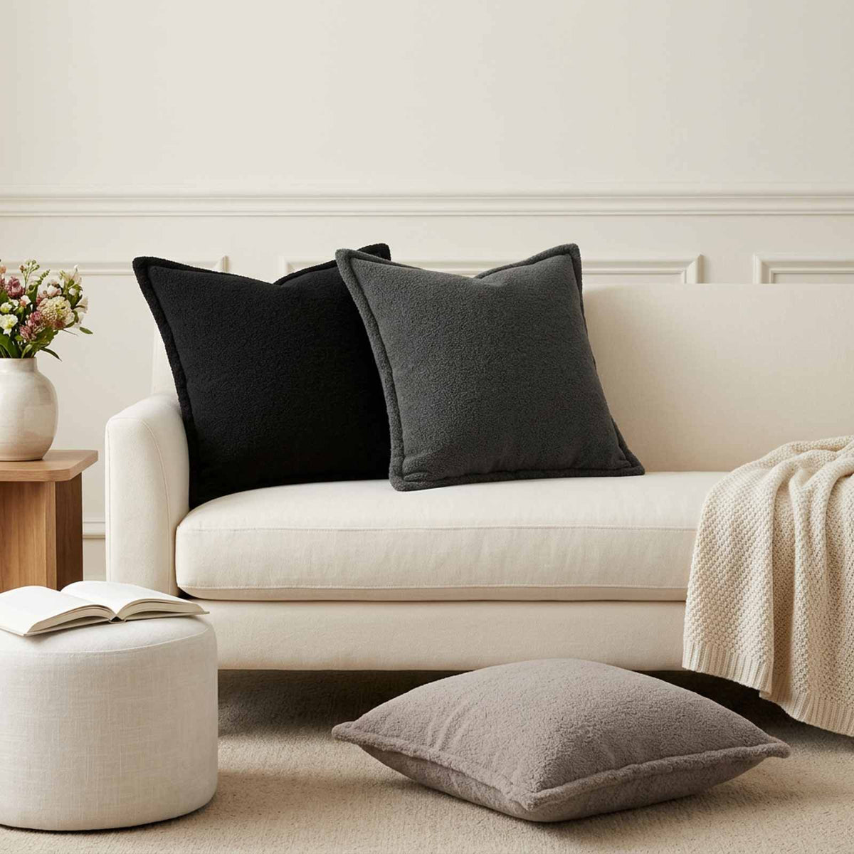 Cushion Cover 2 pcs HOUTEN Black 50 x 50 cm Bouclé