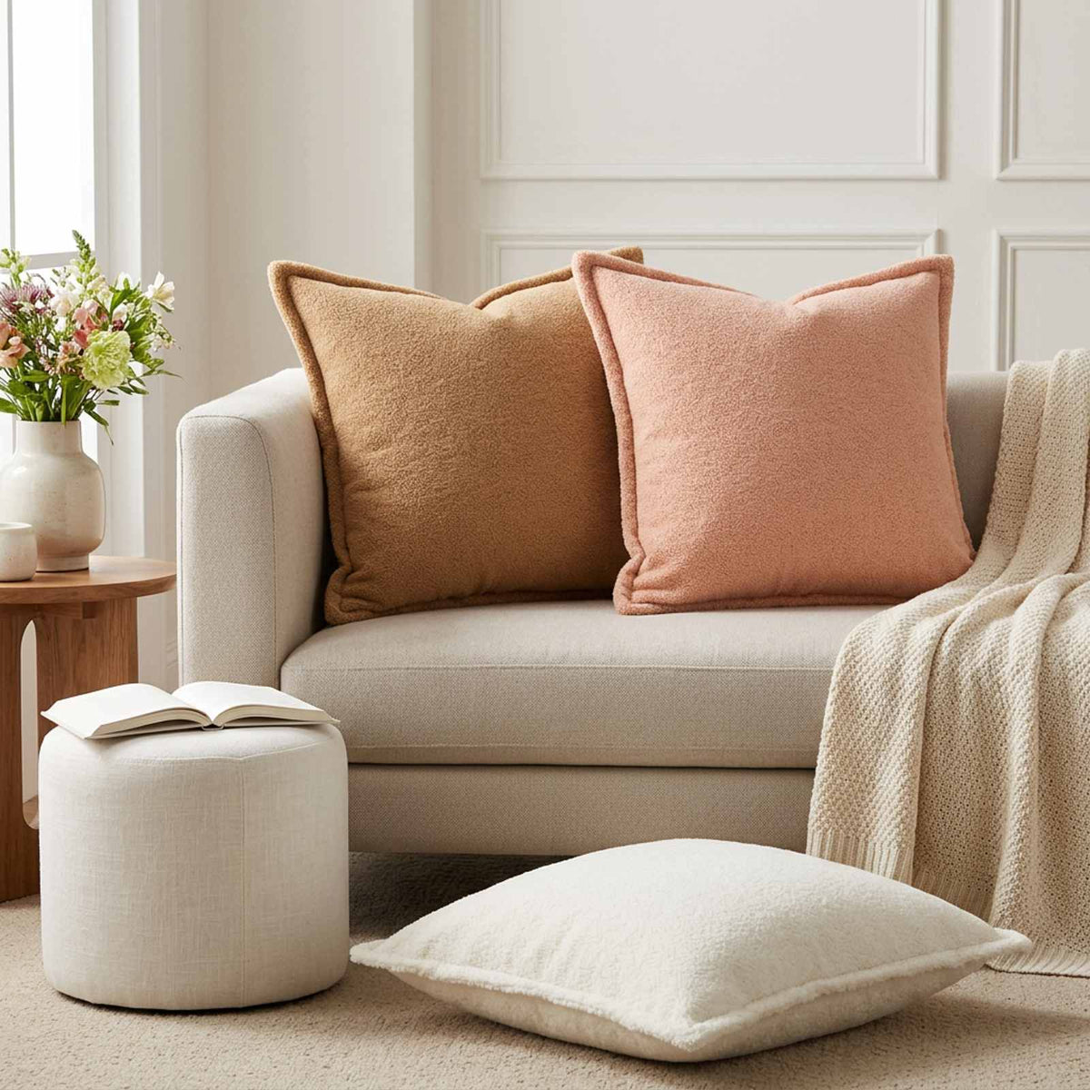 Cushion Cover 6 pcs HOUTEN Cream 50 x 50 cm Bouclé