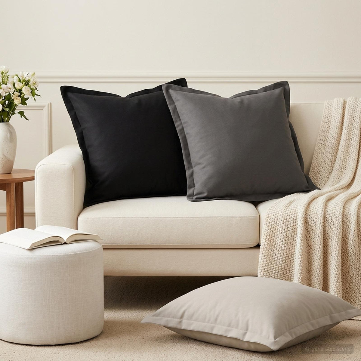 Cushion with Pillow HOUTEN 6 pcs Black Polyester