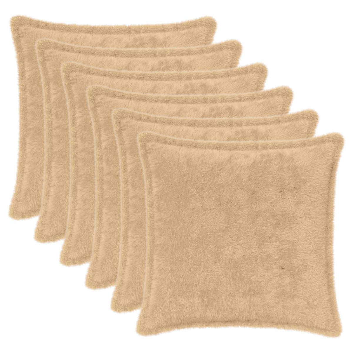 Cushion Cover 6 pcs HOUTEN Cream 45 x 45 cm Faux Rabbit Fur