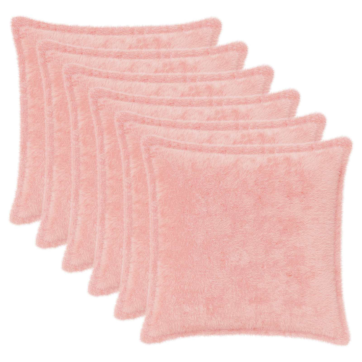 Cushion Cover 6 pcs HOUTEN Pink 45 x 45 cm Faux Rabbit Fur