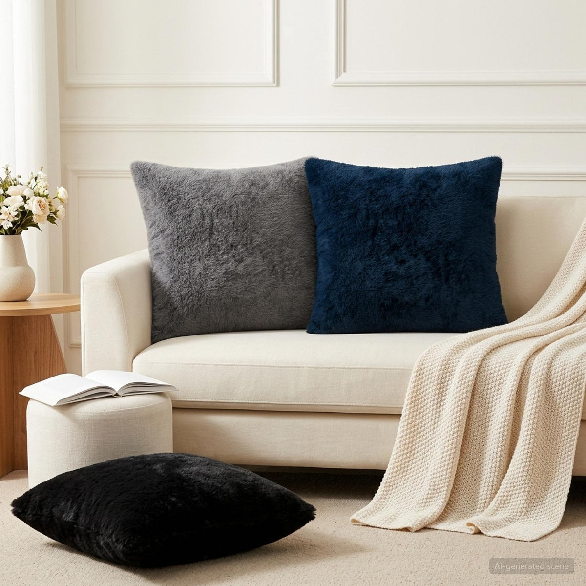 Cushion Cover 6 pcs HOUTEN Dark Grey 50 x 50 cm Faux Rabbit Fur