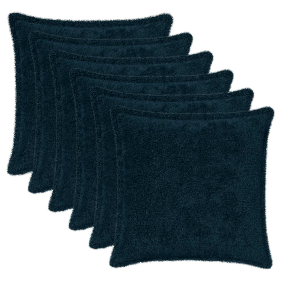 Cushion Cover 6 pcs HOUTEN Navy Blue 50 x 50 cm Faux Rabbit Fur