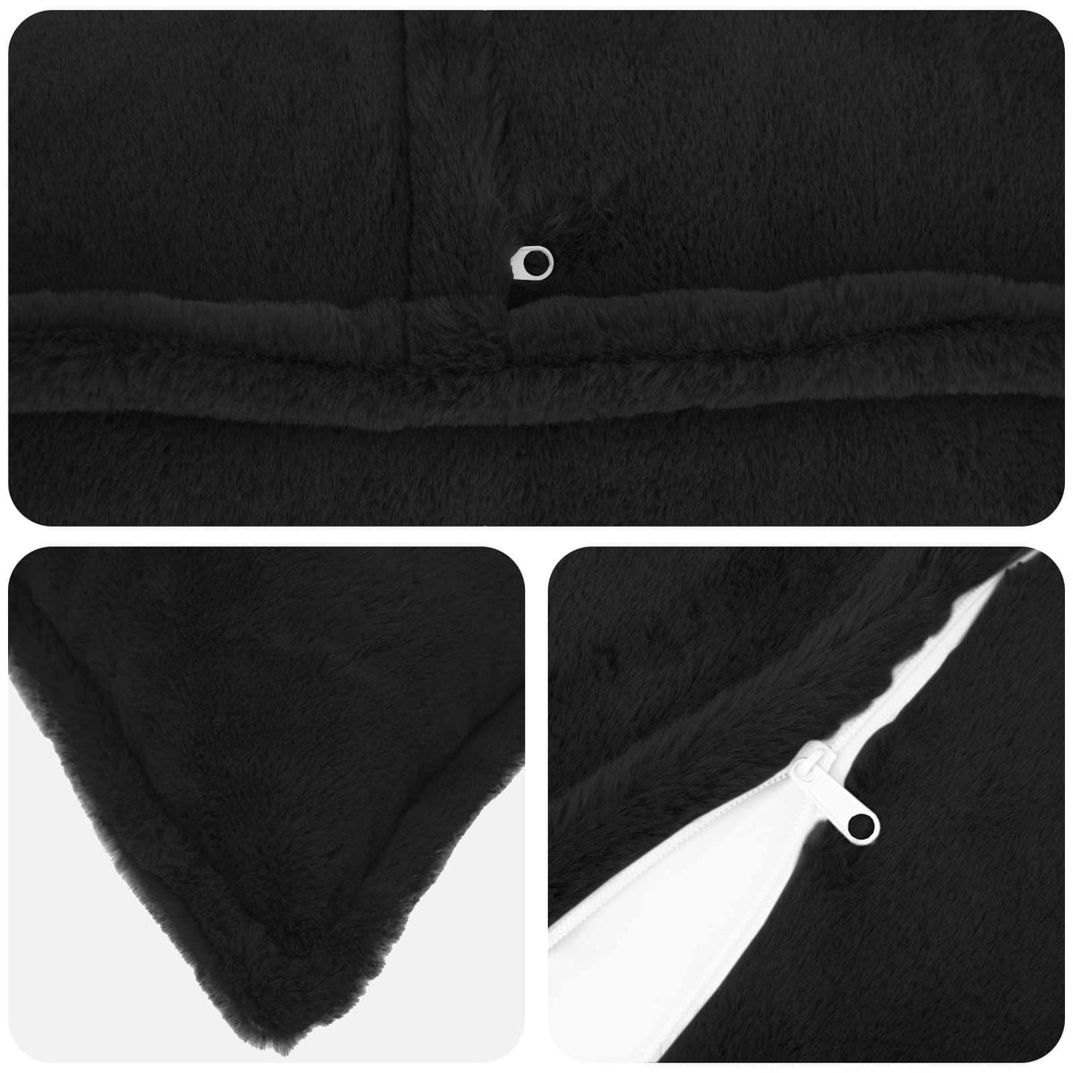 Cushion Cover 6 pcs HOUTEN Black 50 x 50 cm Faux Rabbit Fur
