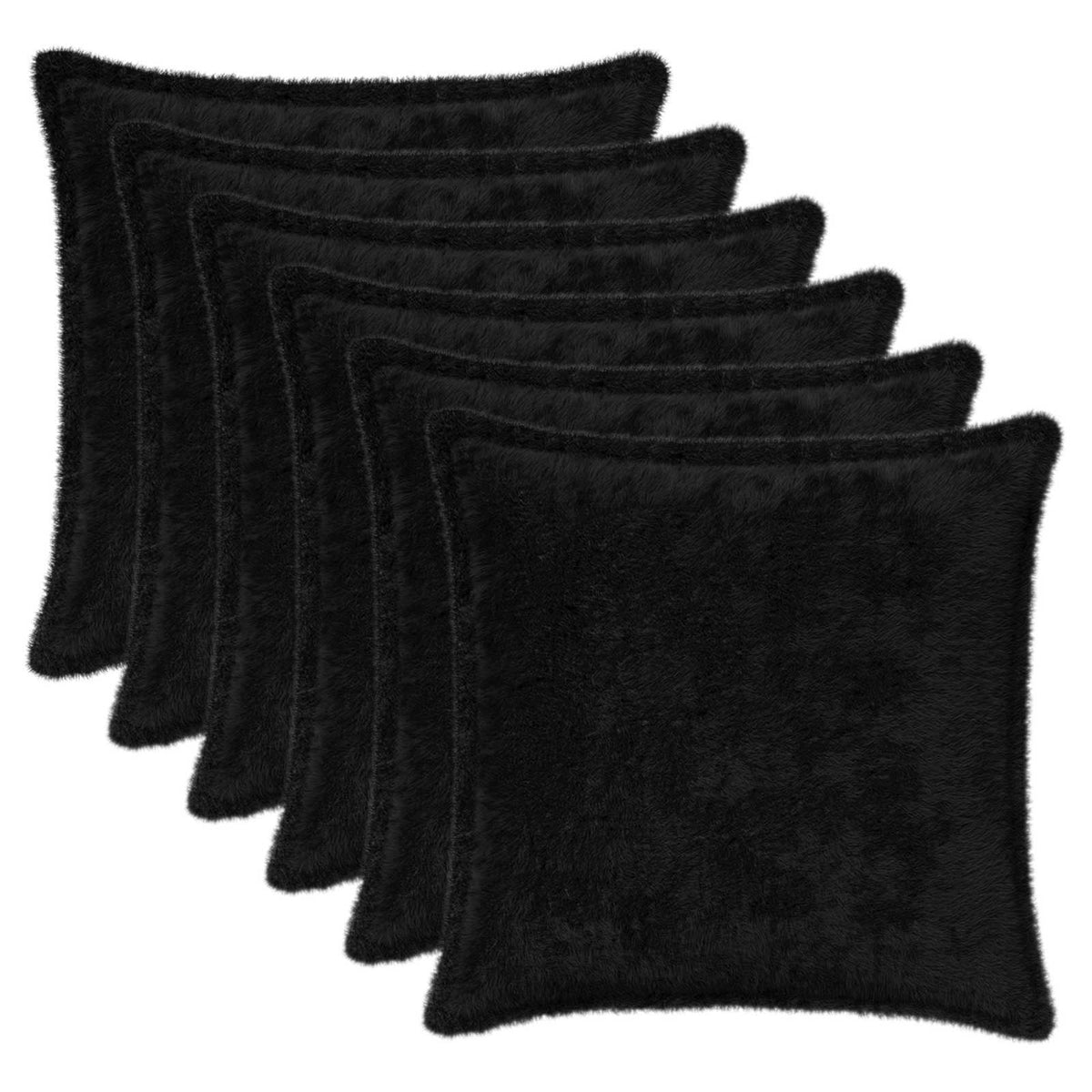 Cushion Cover 6 pcs HOUTEN Black 50 x 50 cm Faux Rabbit Fur