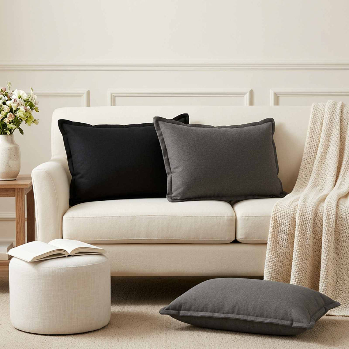 Throw Pillow 2 pcs HOUTEN Light Grey 50 x 70 cm Faux Linen