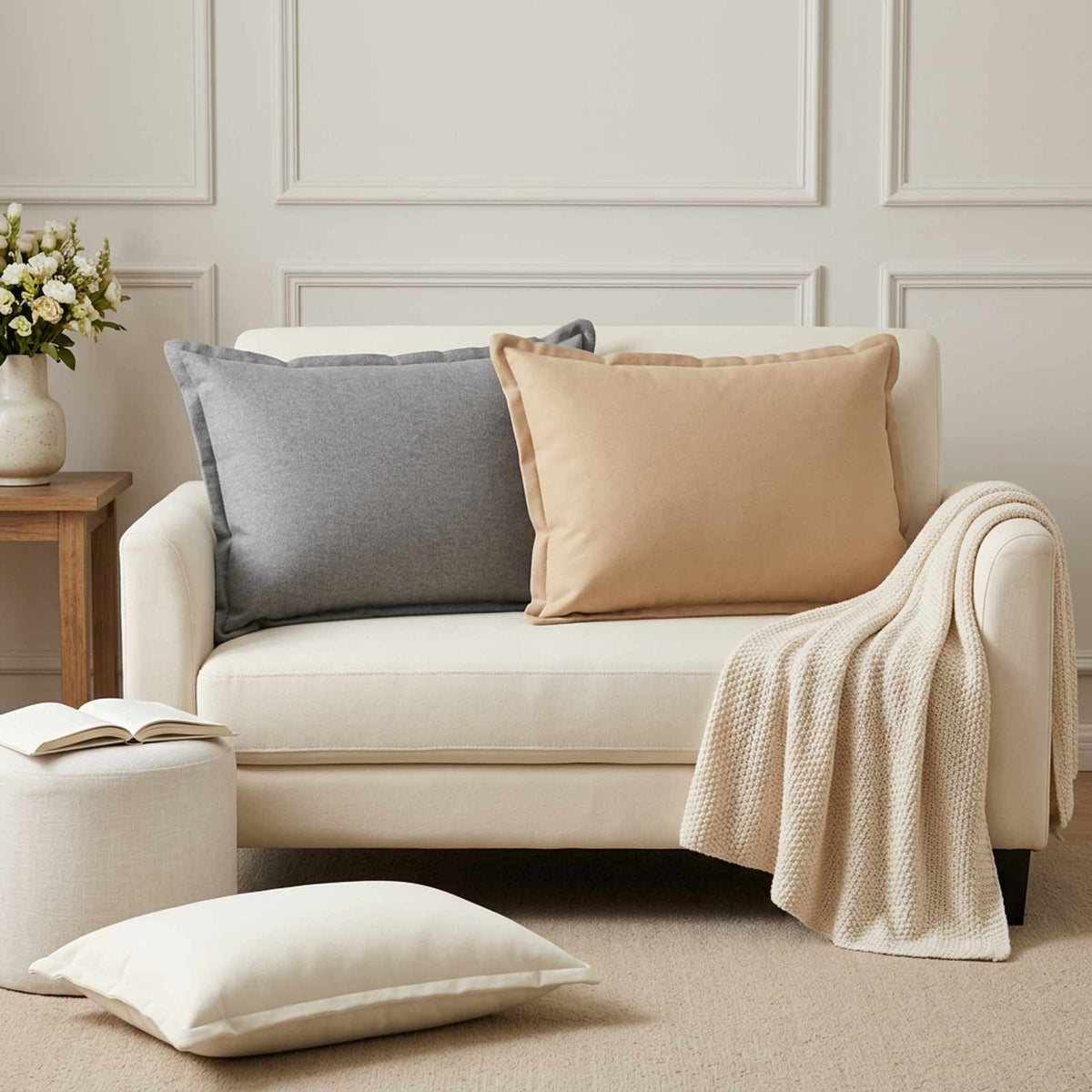Throw Pillow 2 pcs HOUTEN White 50 x 80 cm Faux Linen