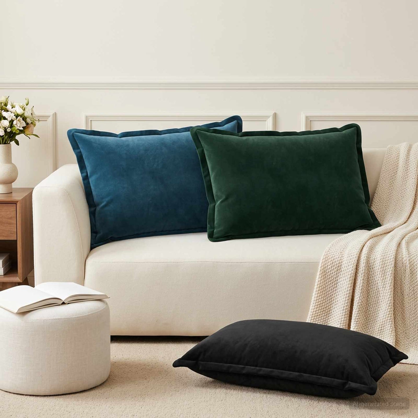 Cushion with Pillow HOUTEN 2 pcs Blue Velvet