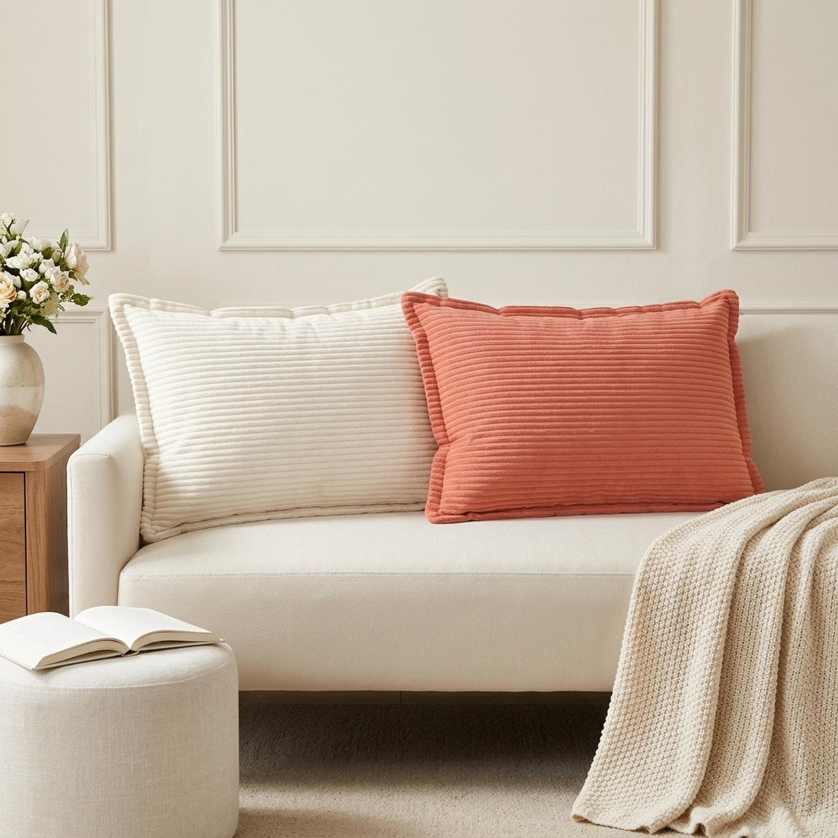 Cushion Cover 2 pcs HOUTEN Red Orange 50 x 70 cm Corduroy