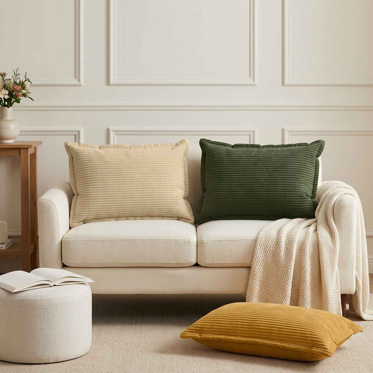 Cushion Cover 2 pcs HOUTEN Green 50 x 75 cm Corduroy