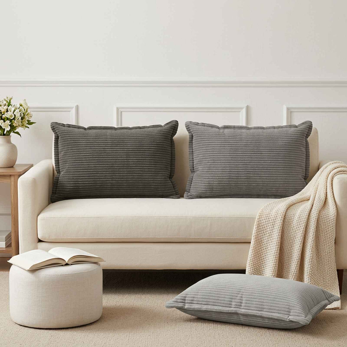 Cushion Cover 2 pcs HOUTEN Dark Grey 50 x 75 cm Corduroy