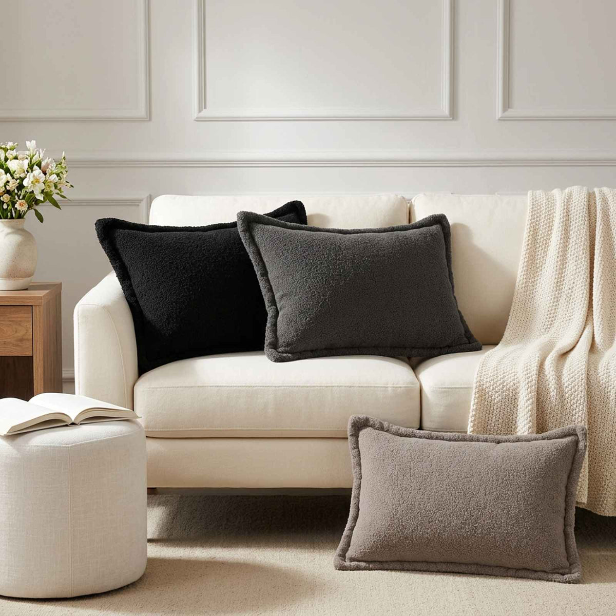 Cushion Cover 2 pcs HOUTEN Black 50 x 75 cm Bouclé