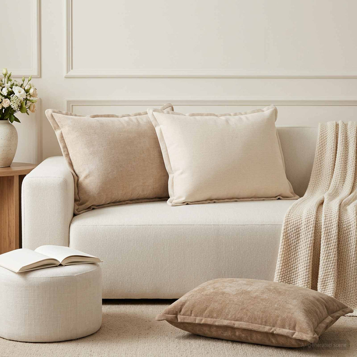 Cushion Cover 2 pcs HOUTEN Cream 50 x 75 cm Chenille Fabric