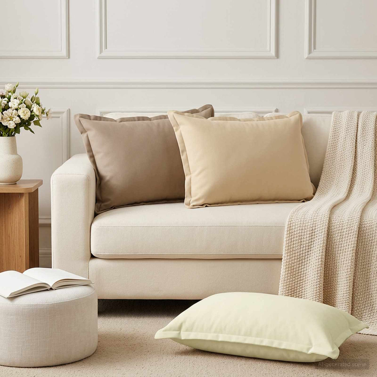 Cushion Cover 2 pcs HOUTEN Taupe 50 x 80 cm Polyester