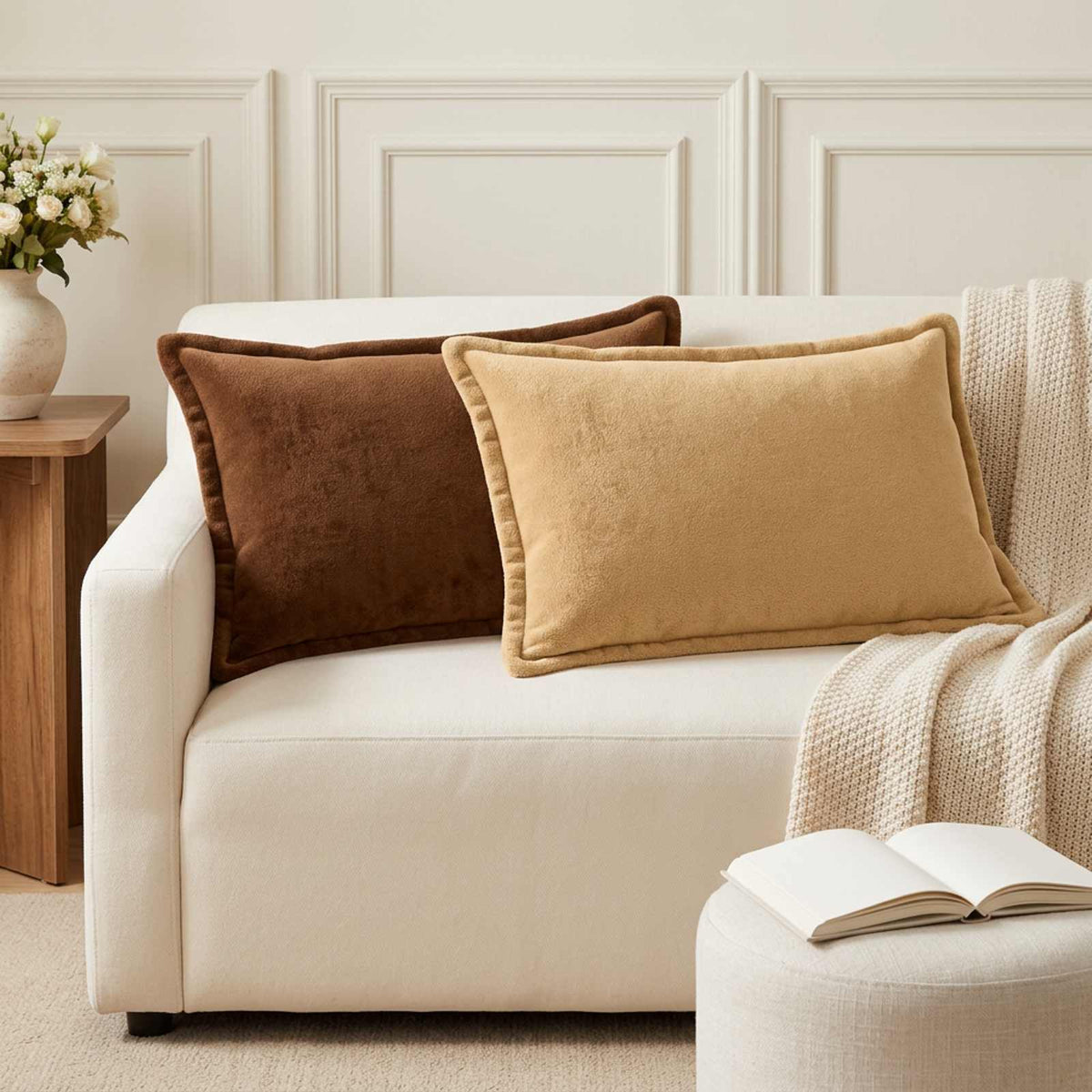 Cushion Cover 2 pcs HOUTEN Taupe 50 x 80 cm Flannel