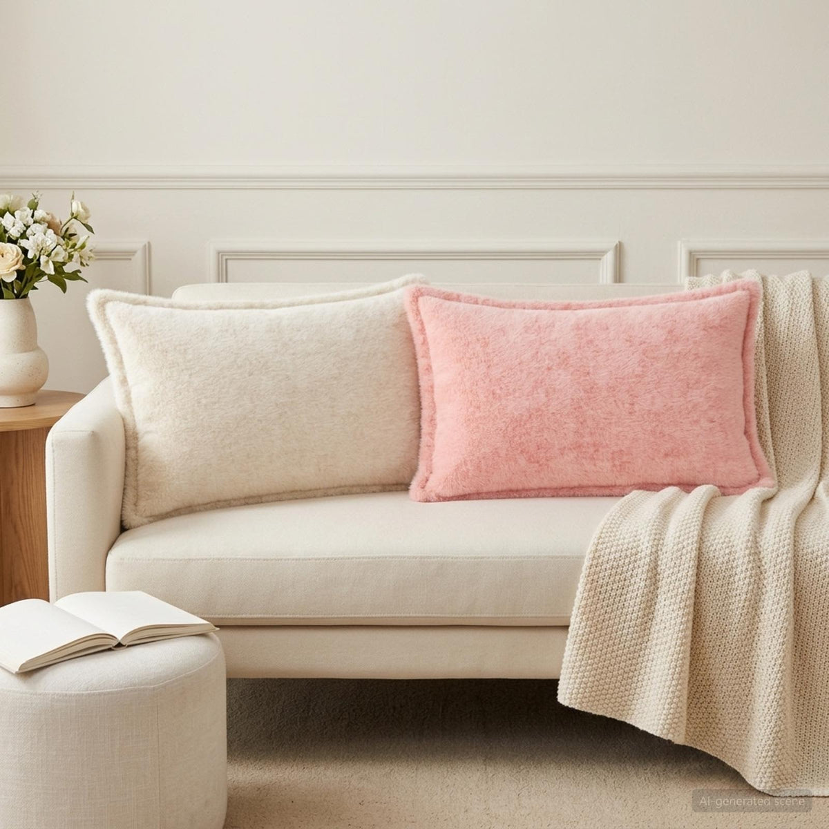 Cushion Cover 6 pcs HOUTEN White 50 x 80 cm Faux Rabbit Fur