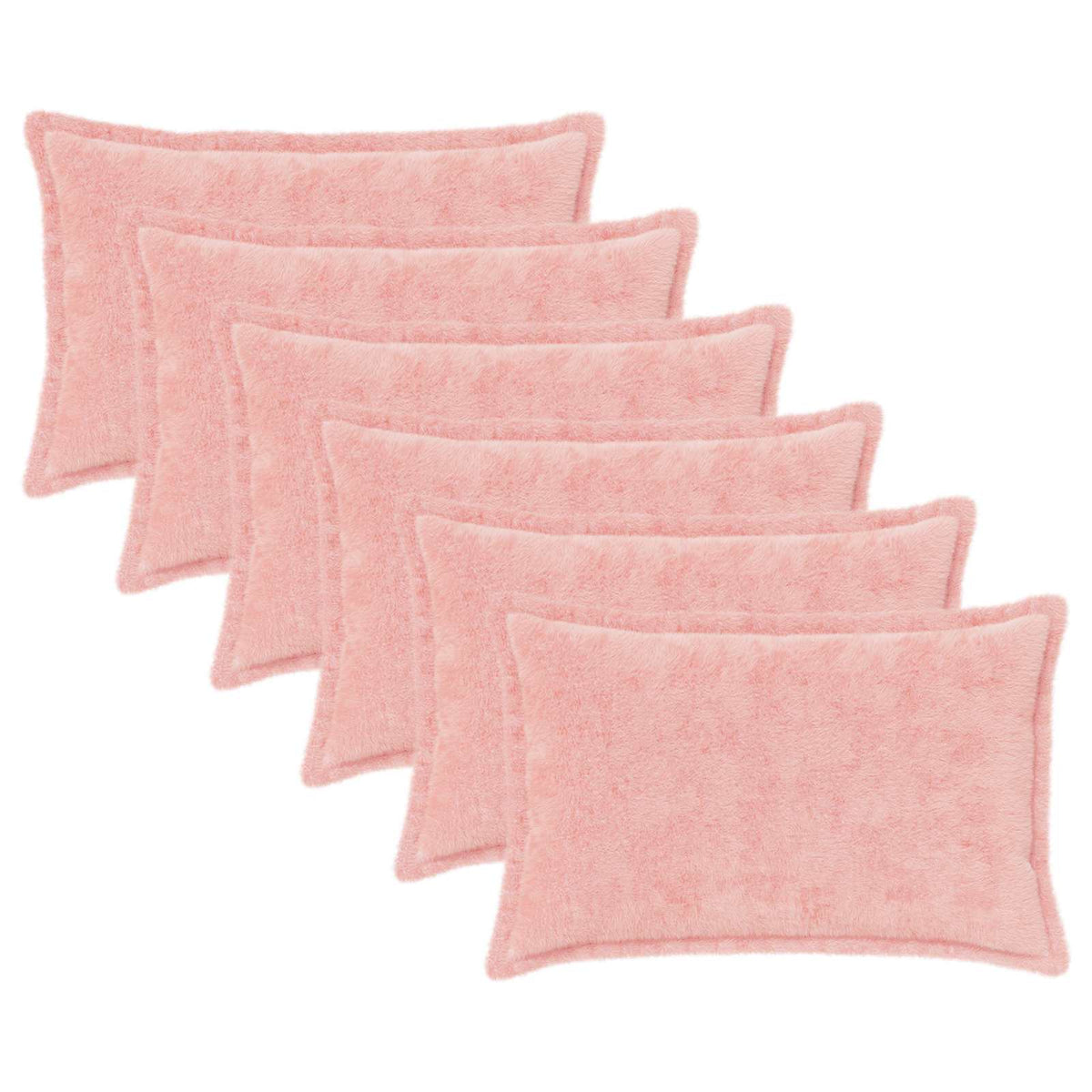 Cushion Cover 6 pcs HOUTEN Pink 50 x 70 cm Faux Rabbit Fur
