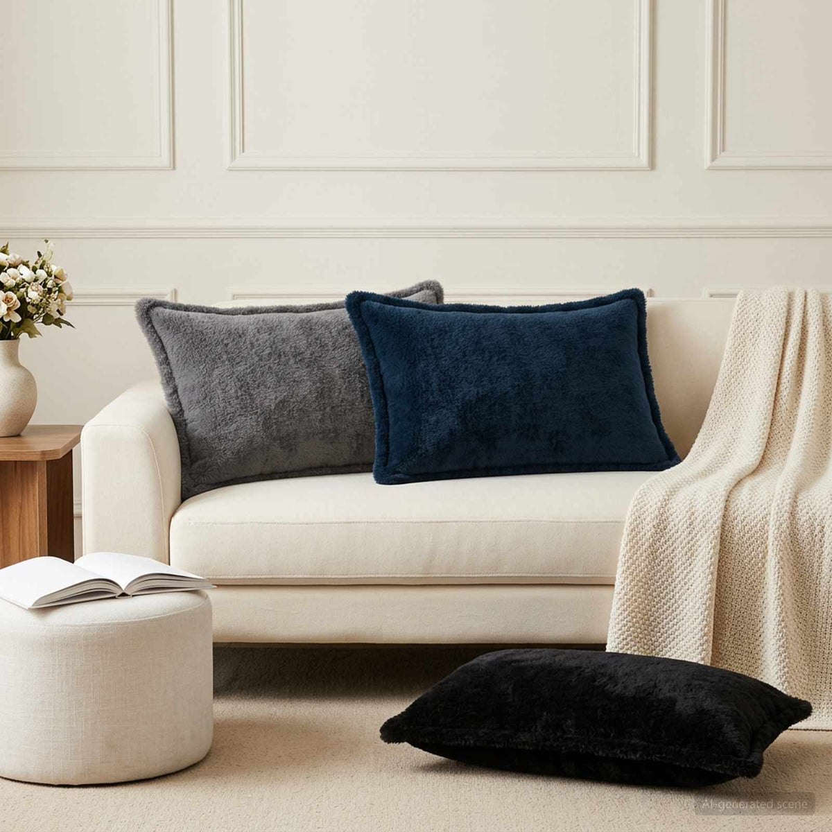 Cushion Cover 6 pcs HOUTEN Dark Grey 50 x 75 cm Faux Rabbit Fur
