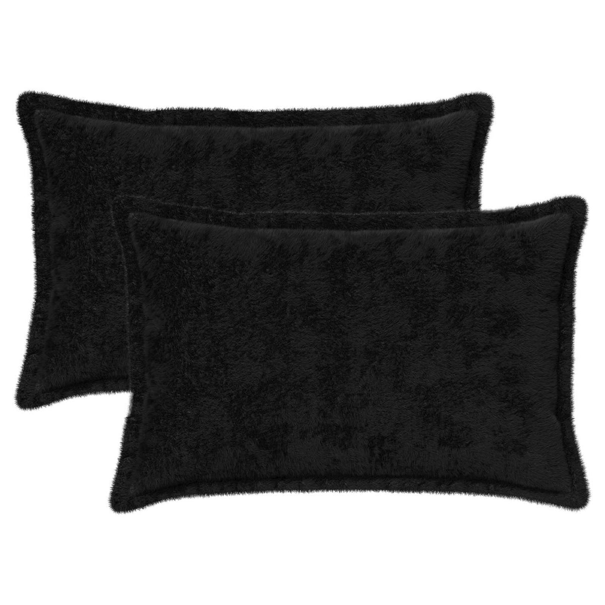 Cushion Cover 2 pcs HOUTEN Black 50 x 70 cm Faux Rabbit Fur