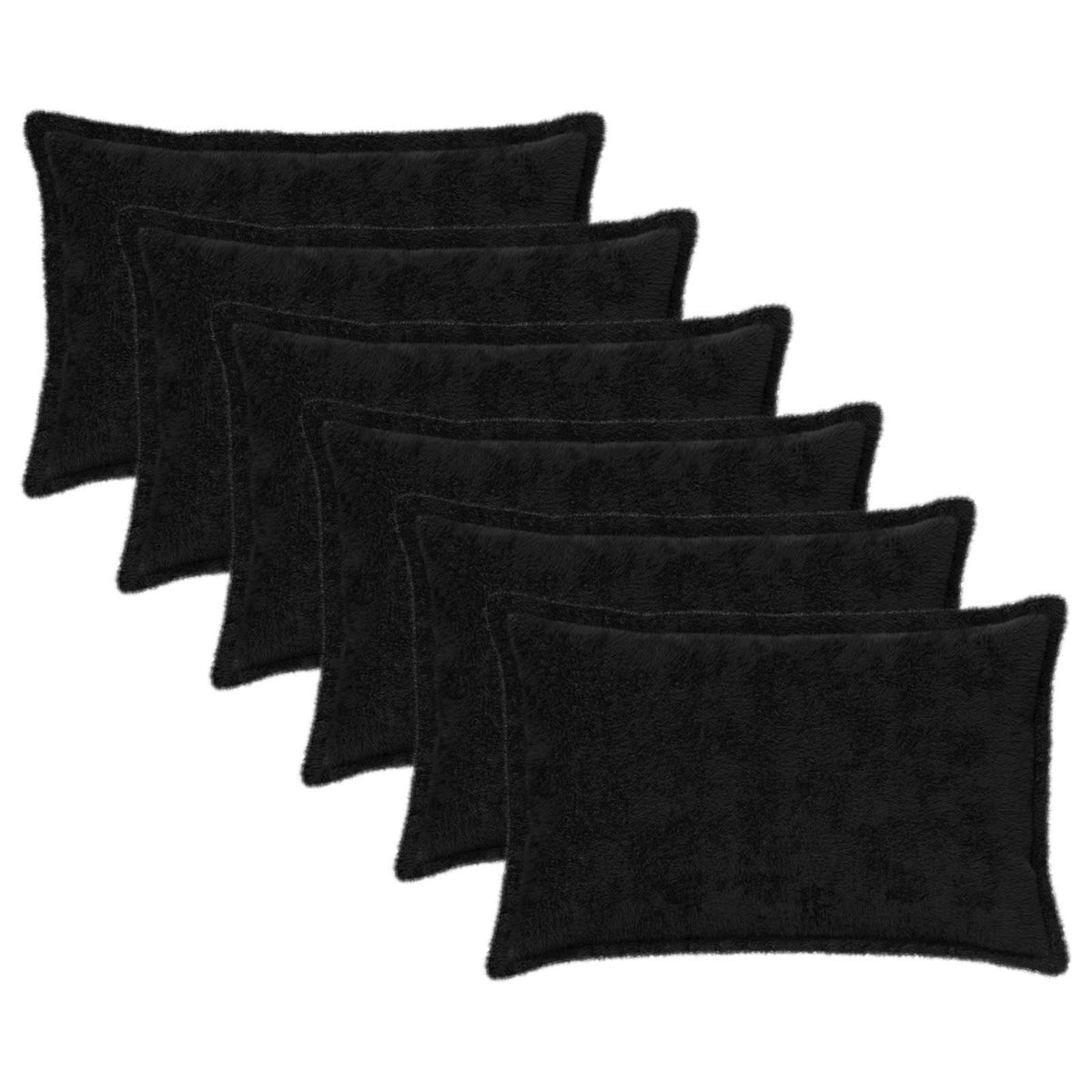 Cushion Cover 6 pcs HOUTEN Black 50 x 80 cm Faux Rabbit Fur