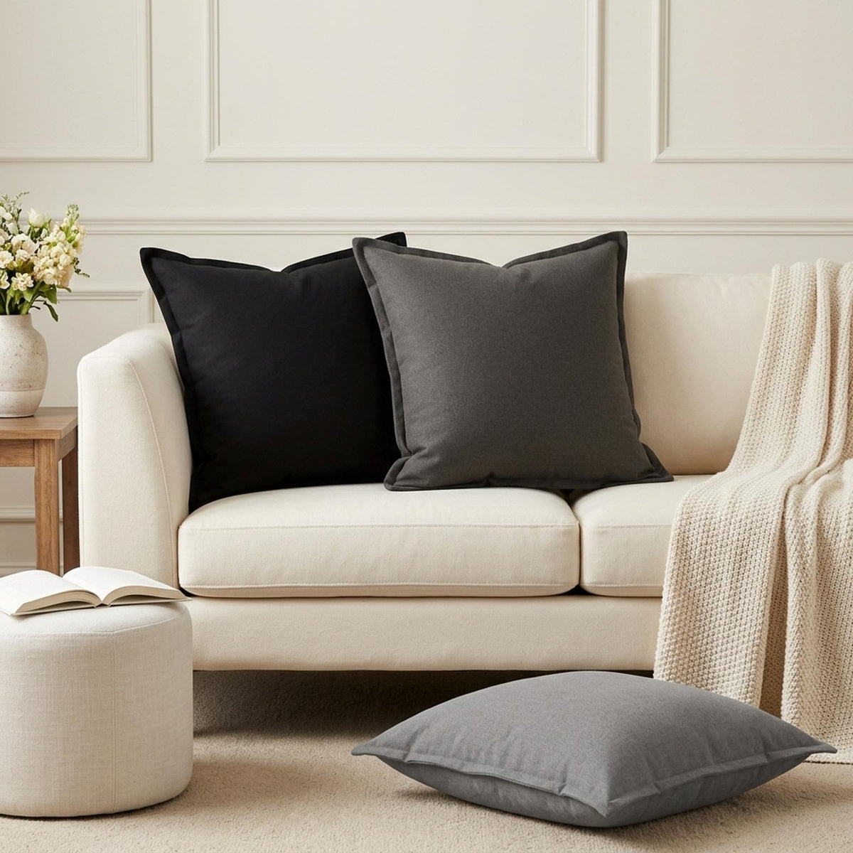 Throw Pillow 2 pcs HOUTEN Light Grey 55 x 55 cm Faux Linen