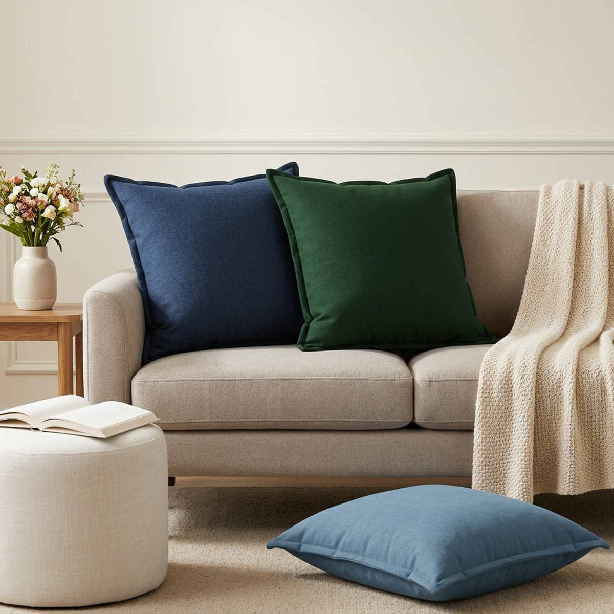 Throw Pillow 2 pcs HOUTEN Jeans Blue 60 x 60 cm Faux Linen
