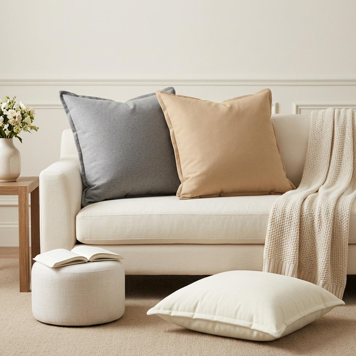 Cushion with Pillow HOUTEN 2 pcs White Faux Linen