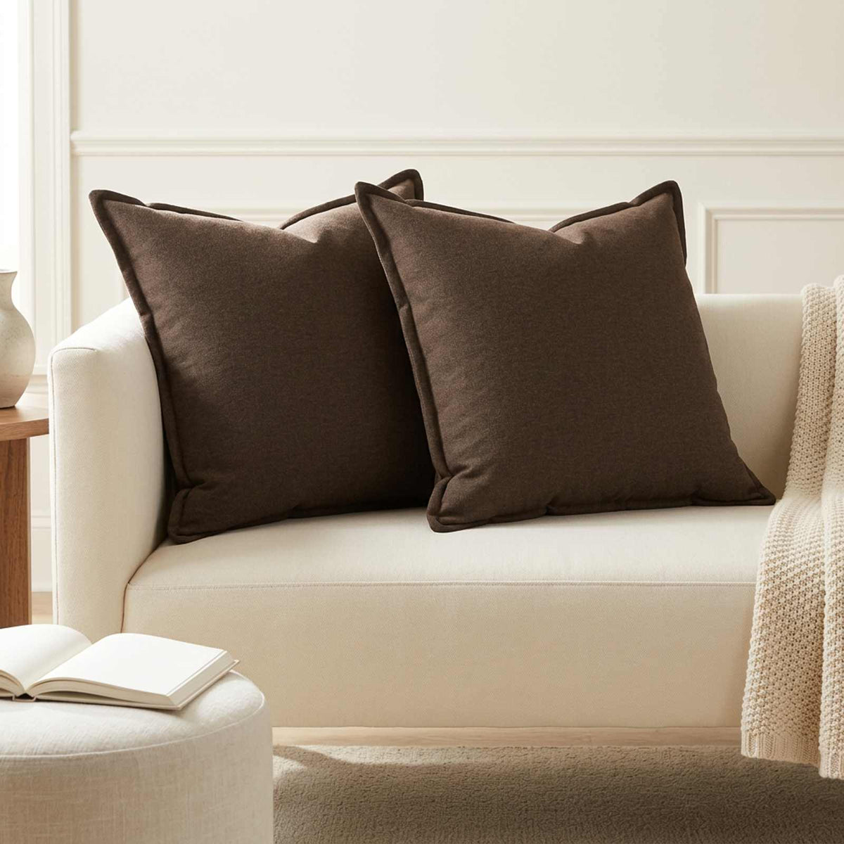 Throw Pillow 2 pcs HOUTEN Brown 55 x 55 cm Faux Linen