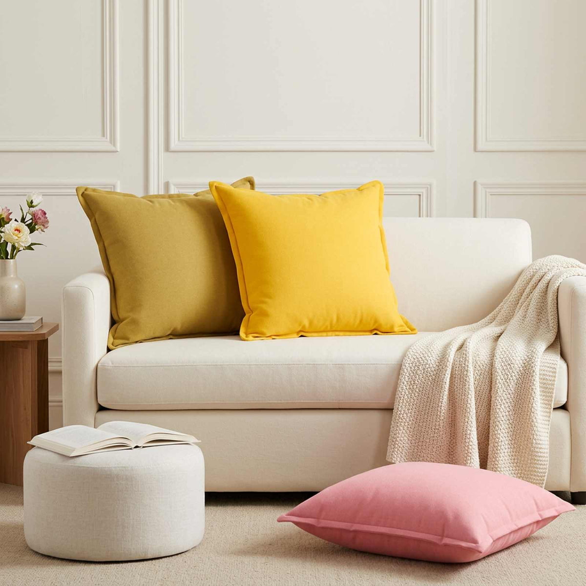 Cushion Cover 2 pcs HOUTEN Pink 60 x 60 cm Faux Linen