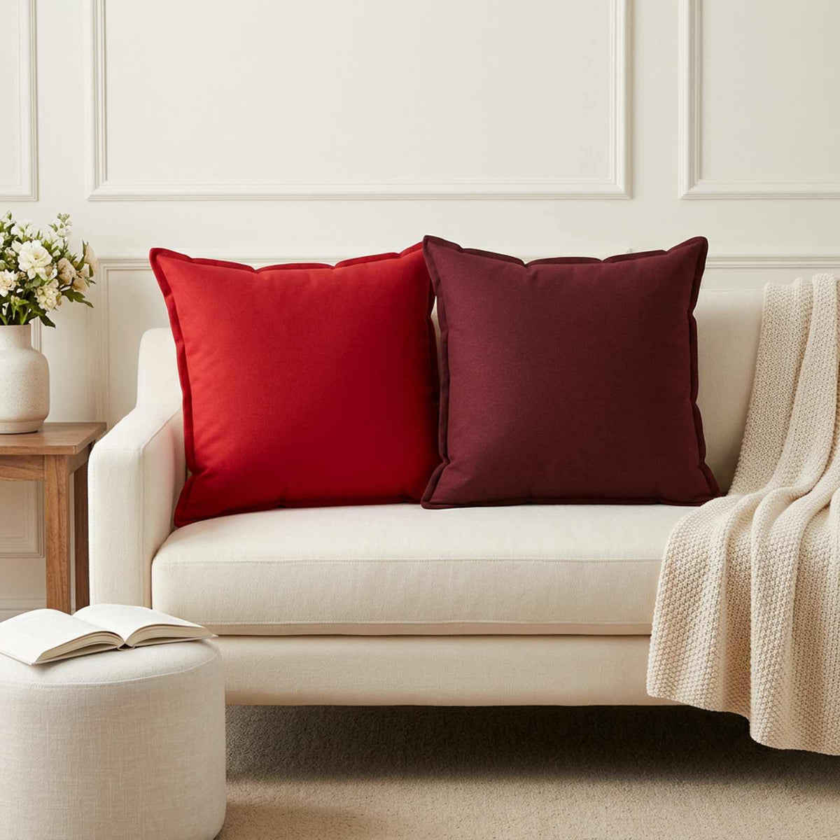 Throw Pillow 2 pcs HOUTEN Wine Red 55 x 55 cm Faux Linen