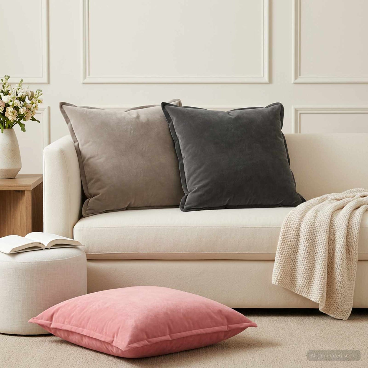 Cushion with Pillow HOUTEN 2 pcs Light Grey Velvet