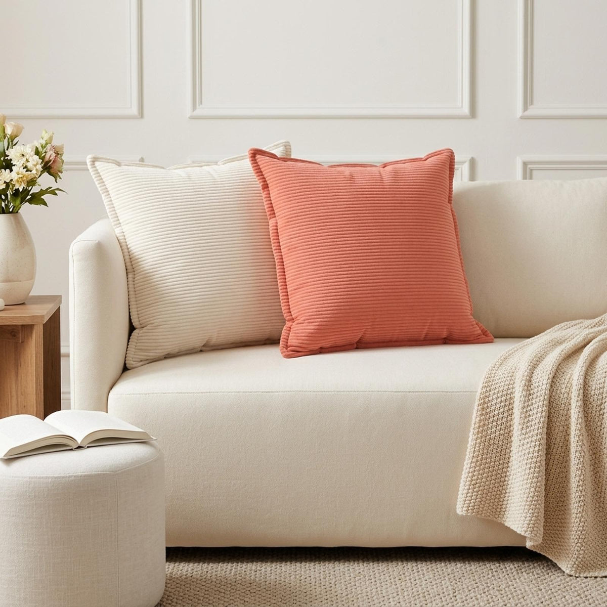 Cushion Cover 2 pcs HOUTEN Cream 60 x 60 cm Corduroy