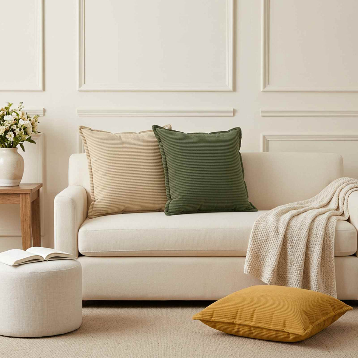 Cushion Cover 6 pcs HOUTEN Yellow 60 x 60 cm Corduroy