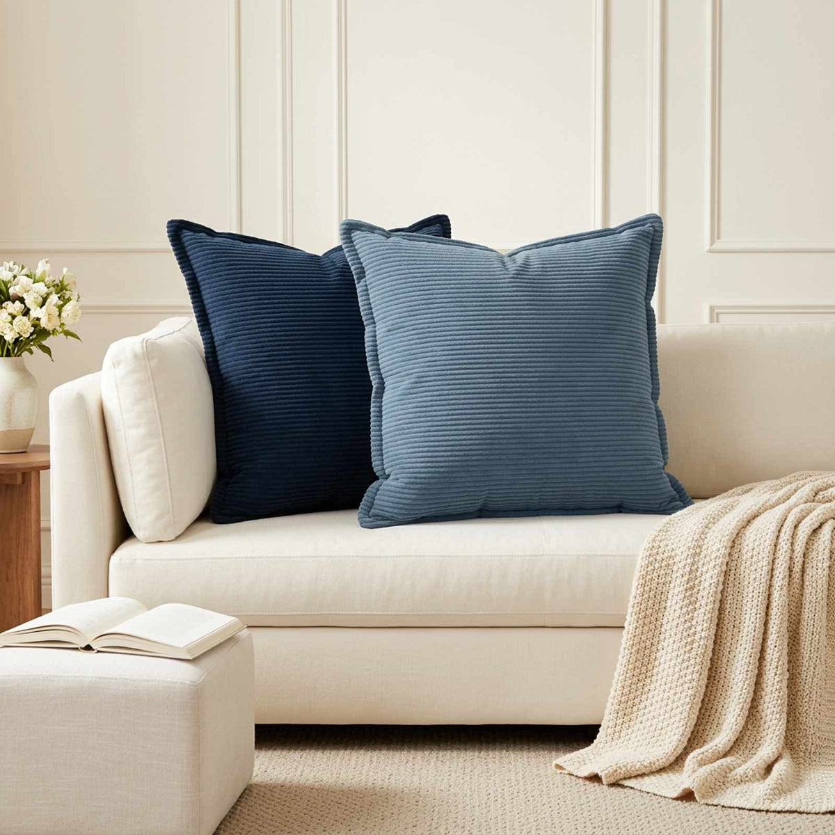 Cushion Cover 6 pcs HOUTEN Navy Blue 55 x 55 cm Corduroy