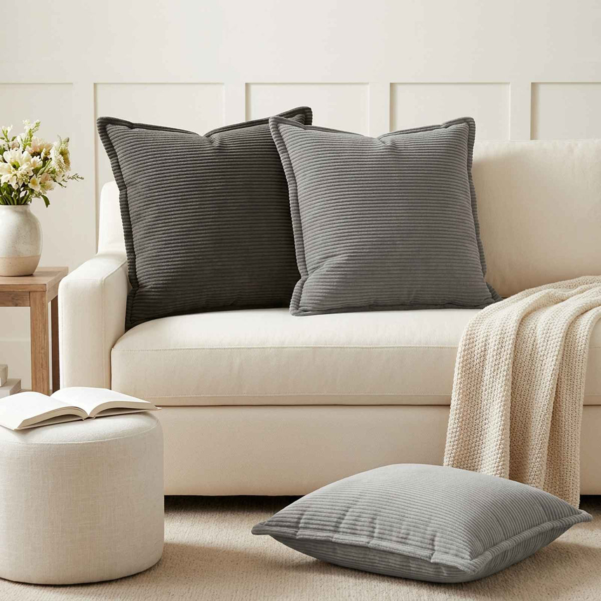 Cushion Cover 2 pcs HOUTEN Dark Grey 60 x 60 cm Corduroy