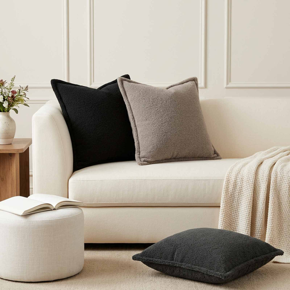 Cushion Cover 2 pcs HOUTEN Dark Grey 60 x 60 cm Bouclé