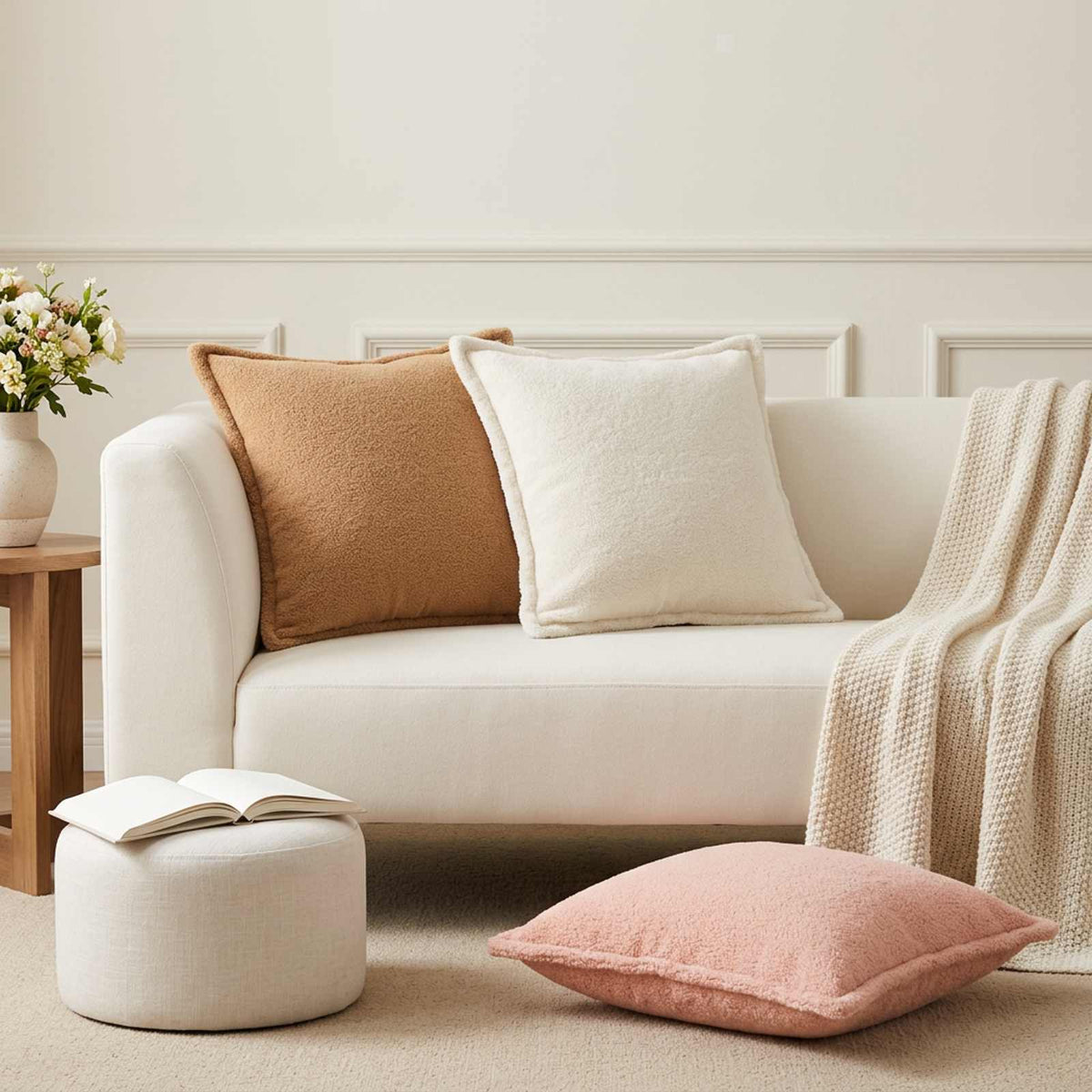 Cushion Cover 6 pcs HOUTEN Cream 55 x 55 cm Bouclé