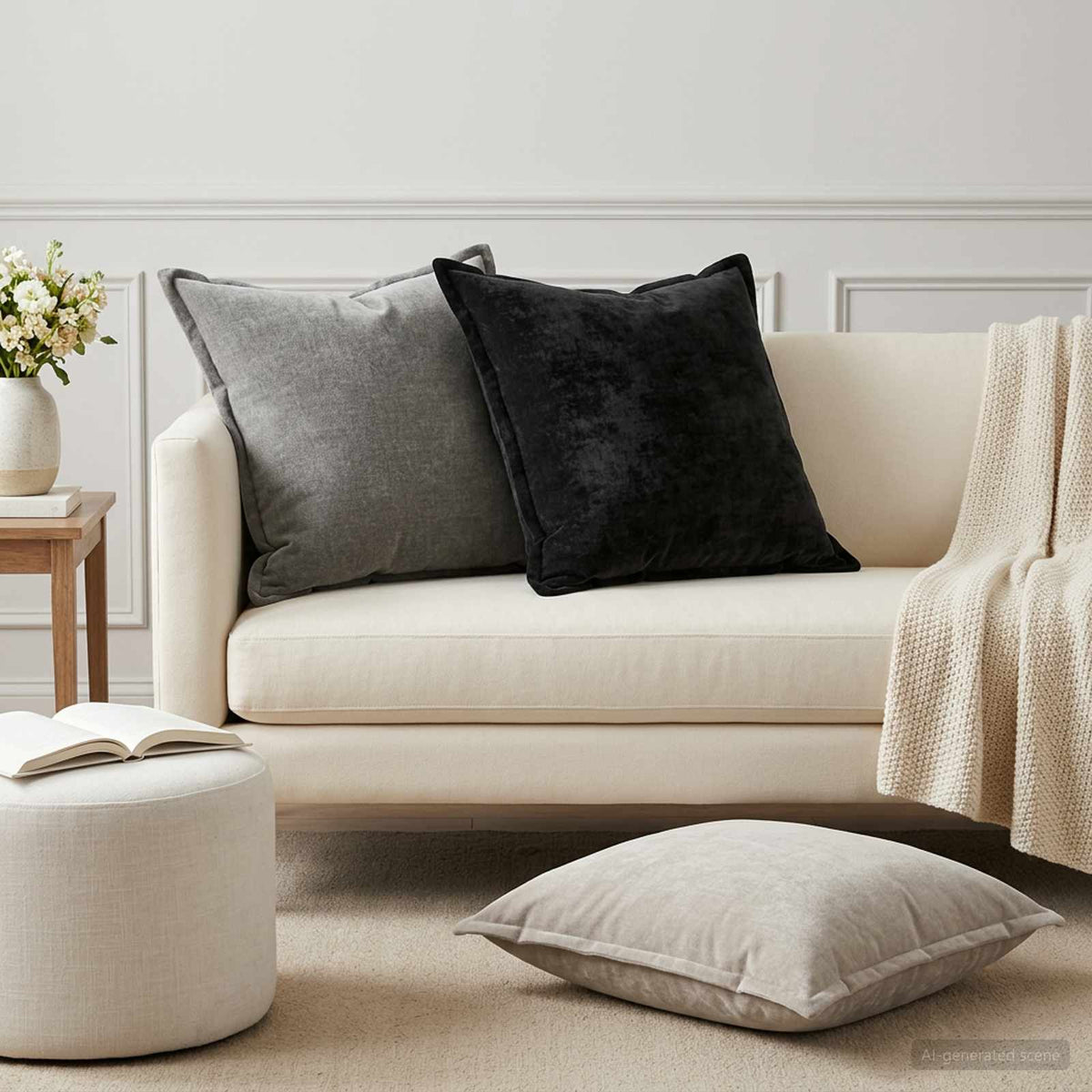 Cushion Cover 2 pcs HOUTEN Dark Grey 55 x 55 cm Chenille Fabric
