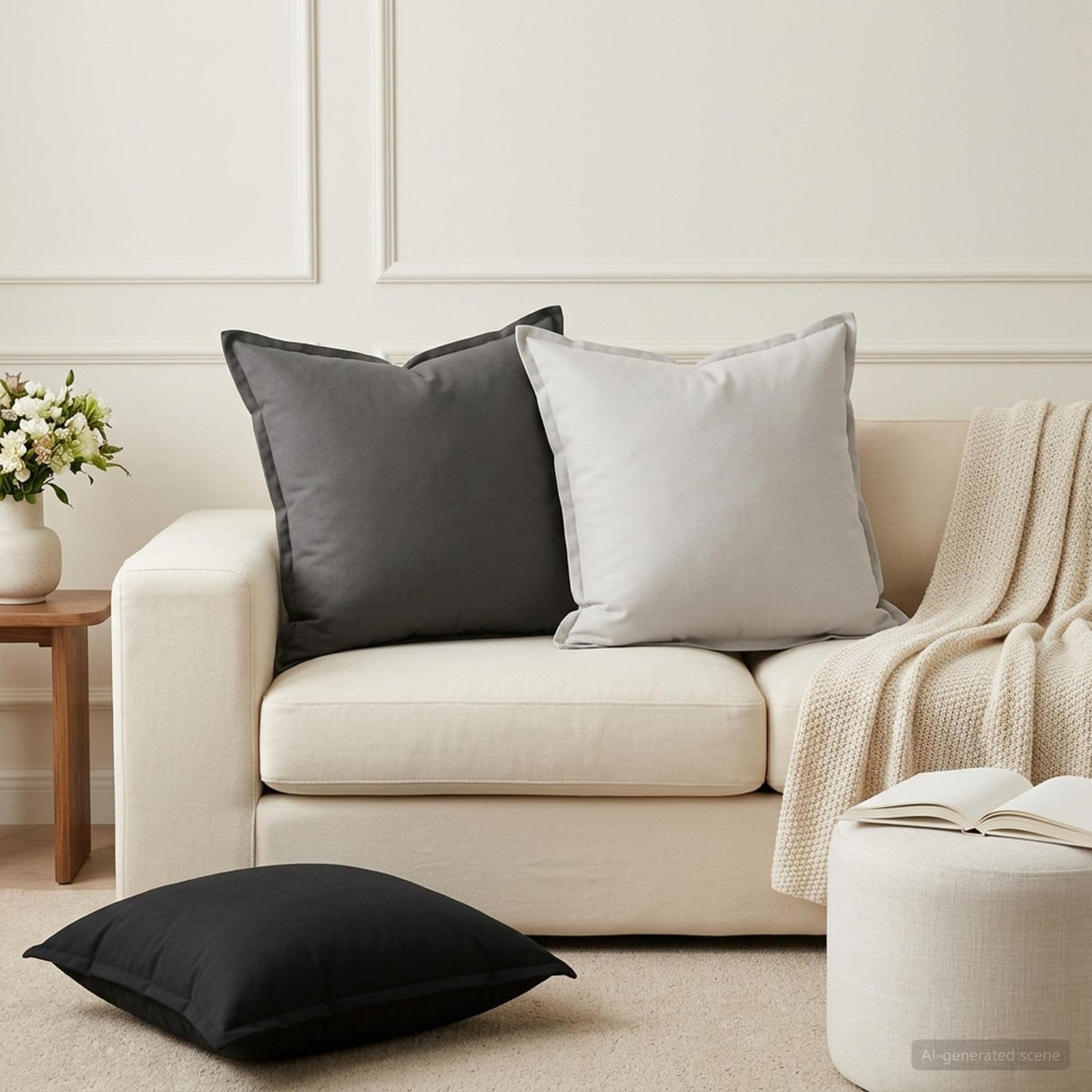 Cushion Cover 6 pcs HOUTEN Anthracite 60 x 60 cm Polyester