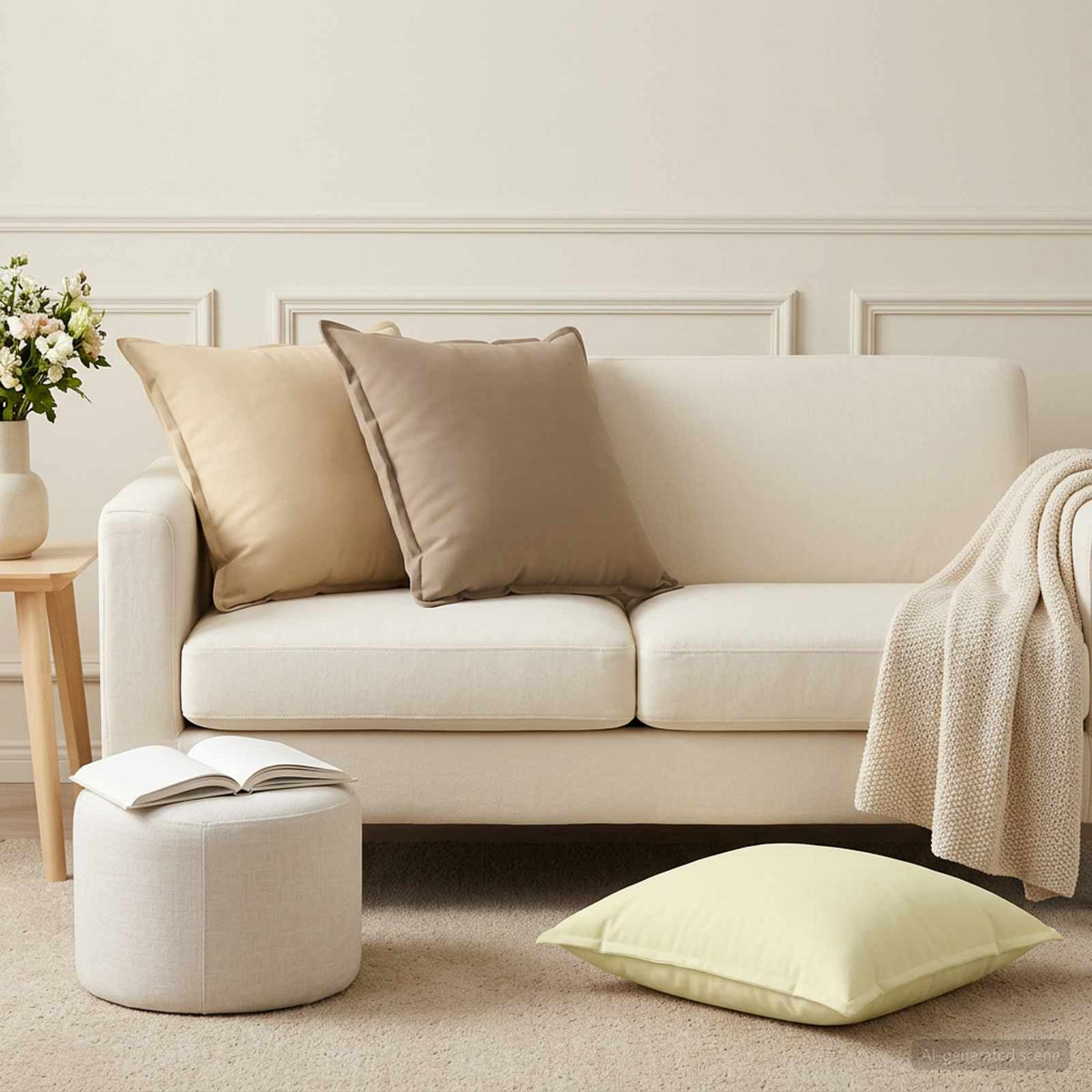 Cushion Cover 2 pcs HOUTEN Cream 55 x 55 cm Polyester