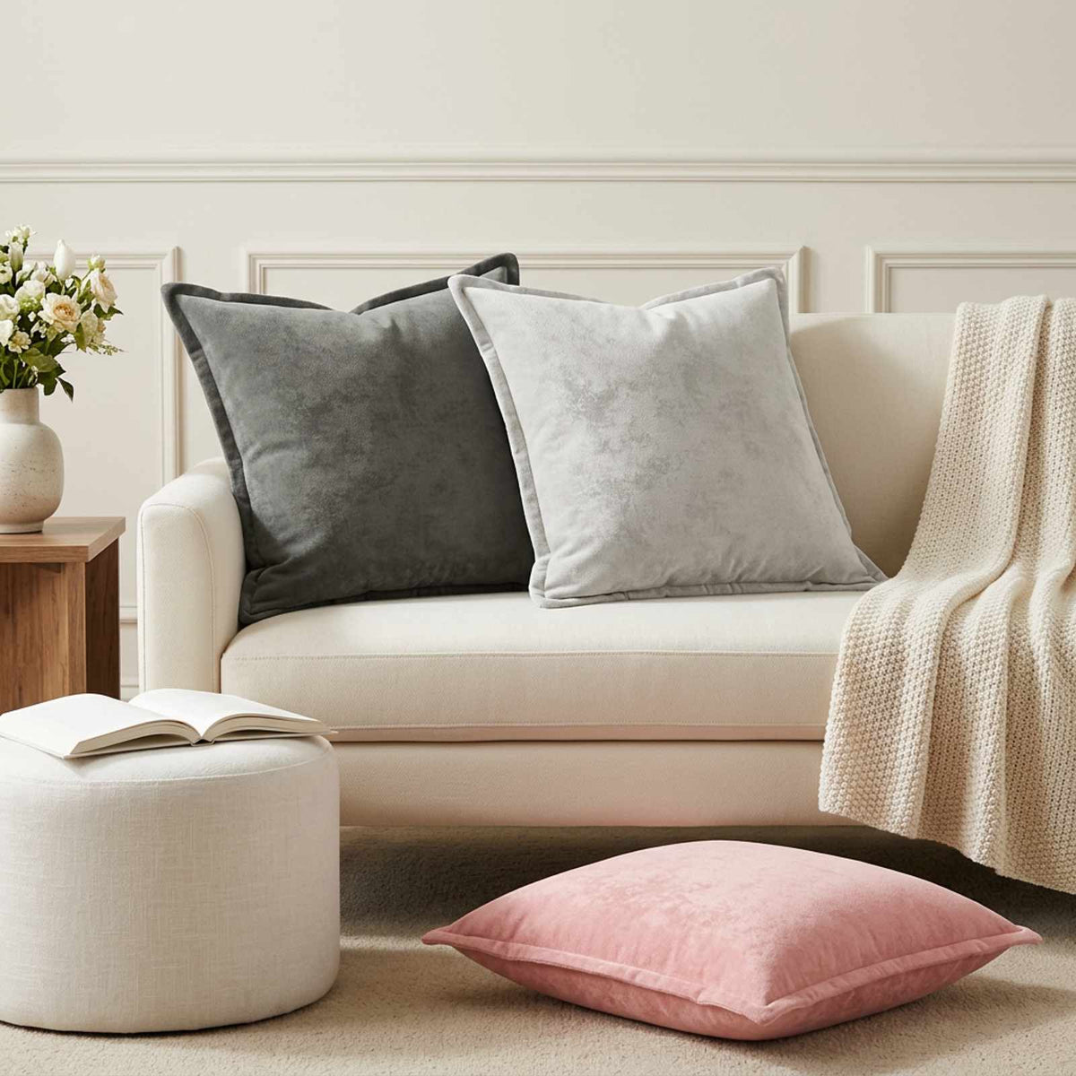 Cushion Cover 6 pcs HOUTEN Pink 55 x 55 cm Flannel