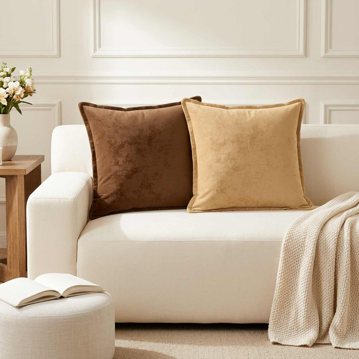 Cushion Cover 2 pcs HOUTEN Taupe 55 x 55 cm Flannel