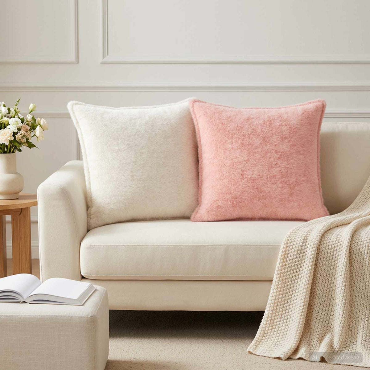 Cushion Cover 6 pcs HOUTEN Pink 55 x 55 cm Faux Rabbit Fur