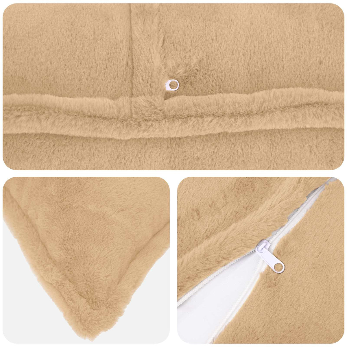 Cushion Cover 2 pcs HOUTEN Cream 55 x 55 cm Faux Rabbit Fur