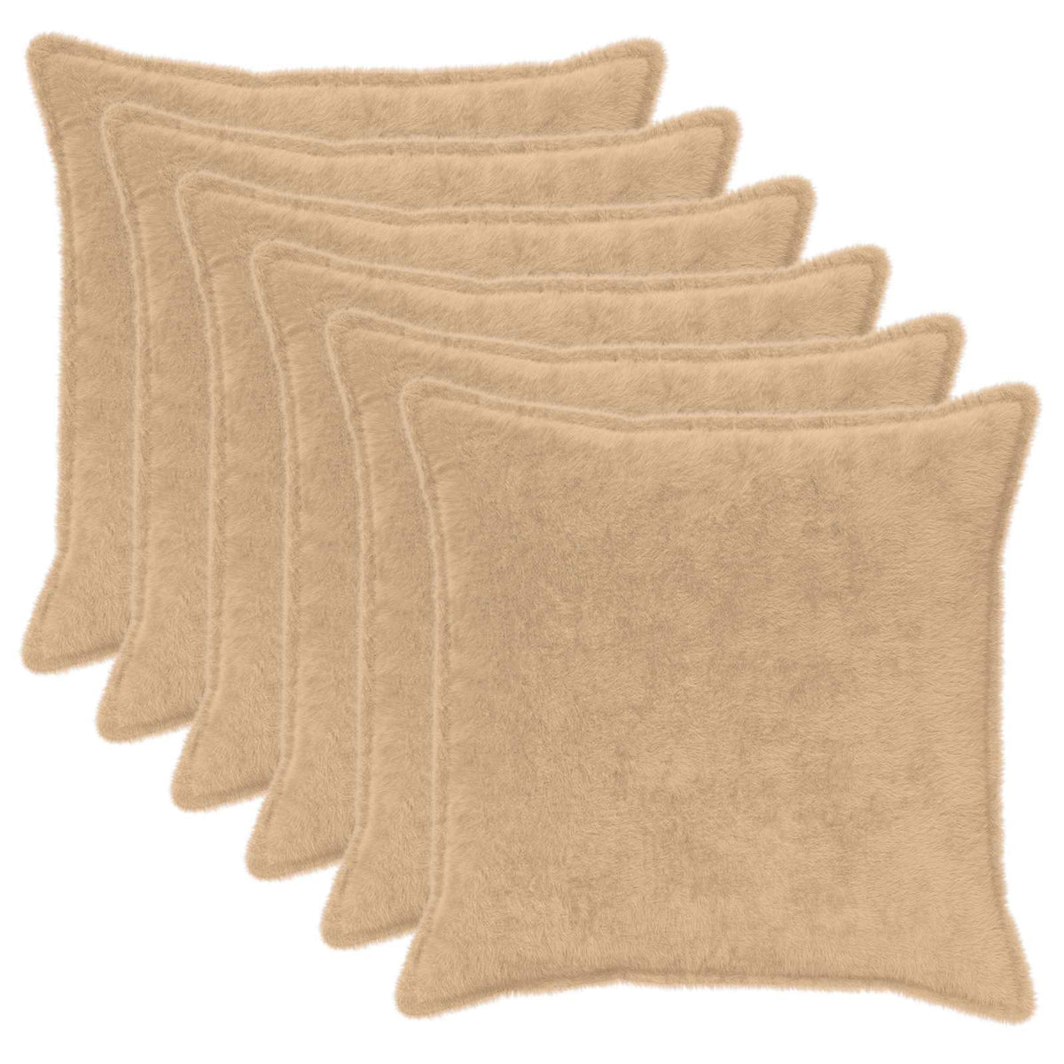 Cushion Cover 6 pcs HOUTEN Cream 55 x 55 cm Faux Rabbit Fur