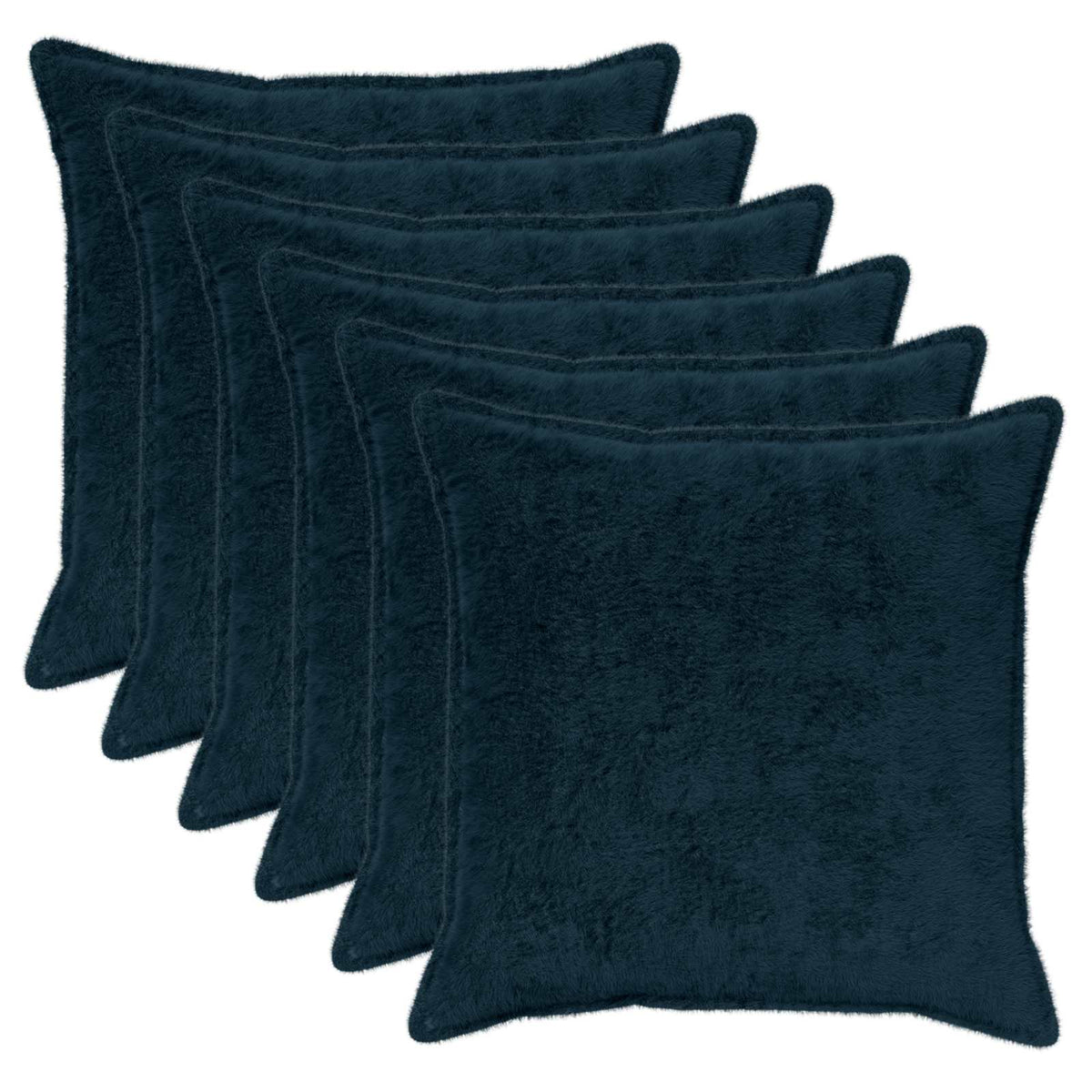 Cushion Cover 6 pcs HOUTEN Navy Blue 55 x 55 cm Faux Rabbit Fur